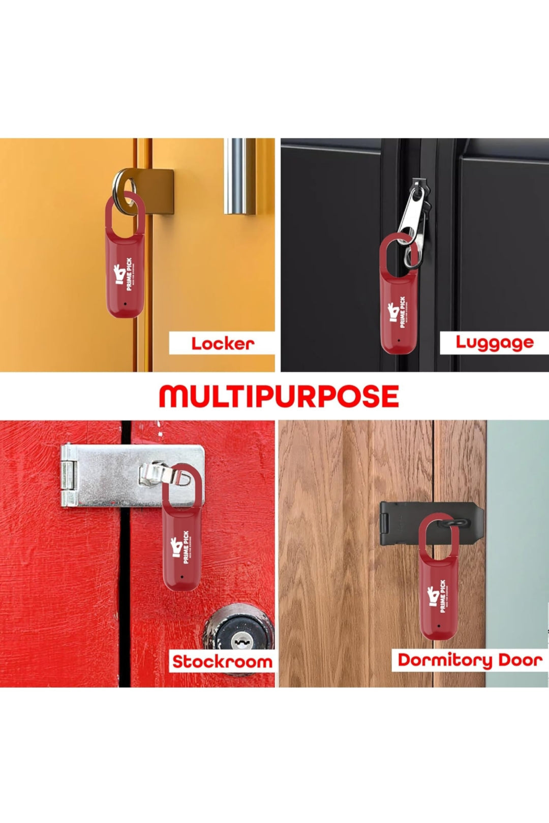 PRIME PICK Secure Fingerprint Padlock, Mini Black Padlock Fingerprint Lock, Long Standby Time USB Charge Keyless Padlock for Gym School Locker, House Door, Travel Luggage, Backpack - Red 1 Pack