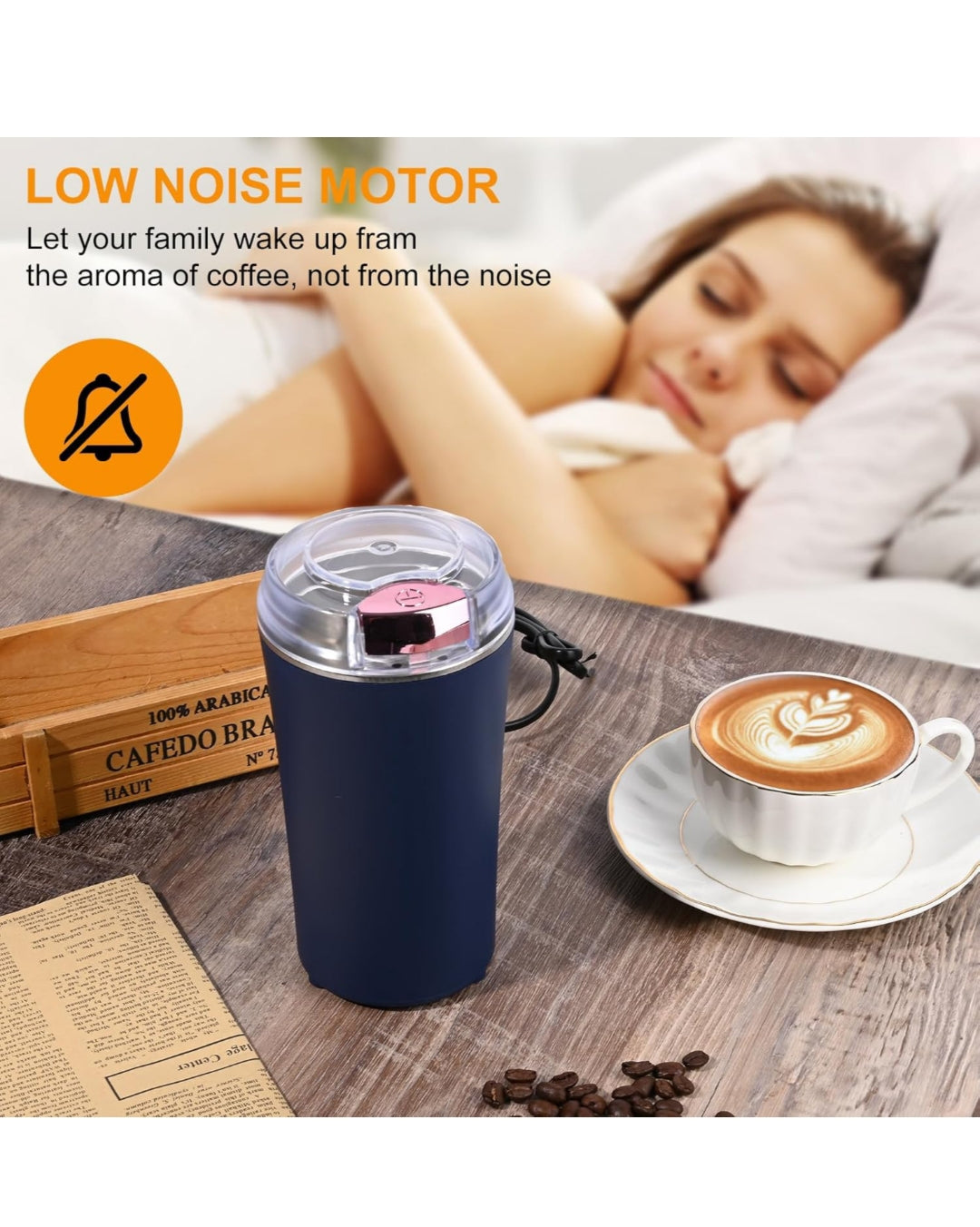 Weinsamkeit Electric Coffee Grinder, Multifunctional Coffee Grinder 200 W with Stainless Steel Blades Electric Coffee Grinder Protection Against Overheating Portable Coffee Grinder for Beans