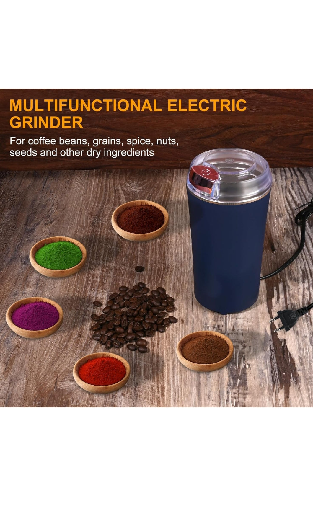 Weinsamkeit Electric Coffee Grinder, Multifunctional Coffee Grinder 200 W with Stainless Steel Blades Electric Coffee Grinder Protection Against Overheating Portable Coffee Grinder for Beans