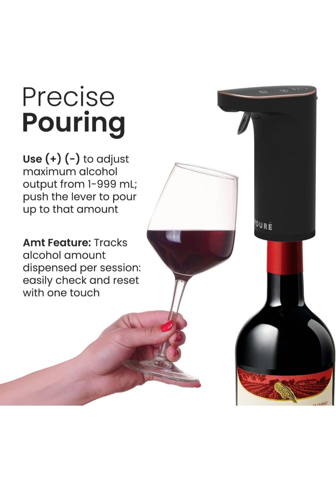 STöK (ST-AD01) Smart Alcohol Dispenser and Wine Aerator, Peg Measurer Dispenses 1-999ML with Instant Wine Aeration and Self Cleaning