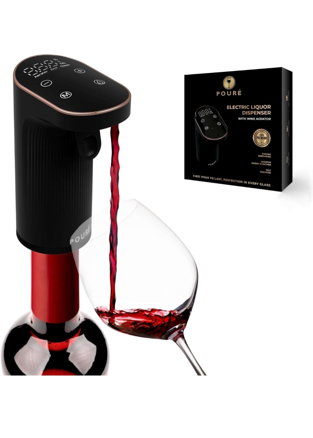STöK (ST-AD01) Smart Alcohol Dispenser and Wine Aerator, Peg Measurer Dispenses 1-999ML with Instant Wine Aeration and Self Cleaning