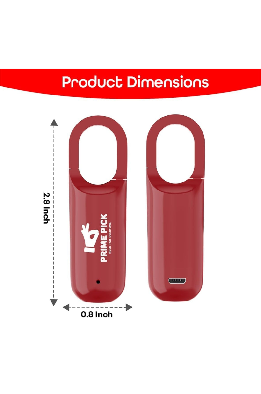 PRIME PICK Secure Fingerprint Padlock, Mini Black Padlock Fingerprint Lock, Long Standby Time USB Charge Keyless Padlock for Gym School Locker, House Door, Travel Luggage, Backpack - Red 1 Pack